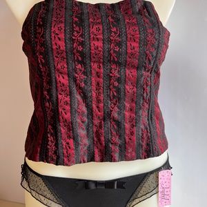 Jessica McClintock Bridal Bustier Corset Top 16 Red Black Floral Stripe Damask